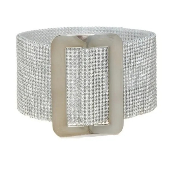 Full Rhinestone Crystal Mesh Pave Wide Belt Gold Black Silver Adjustable Womens main image 11